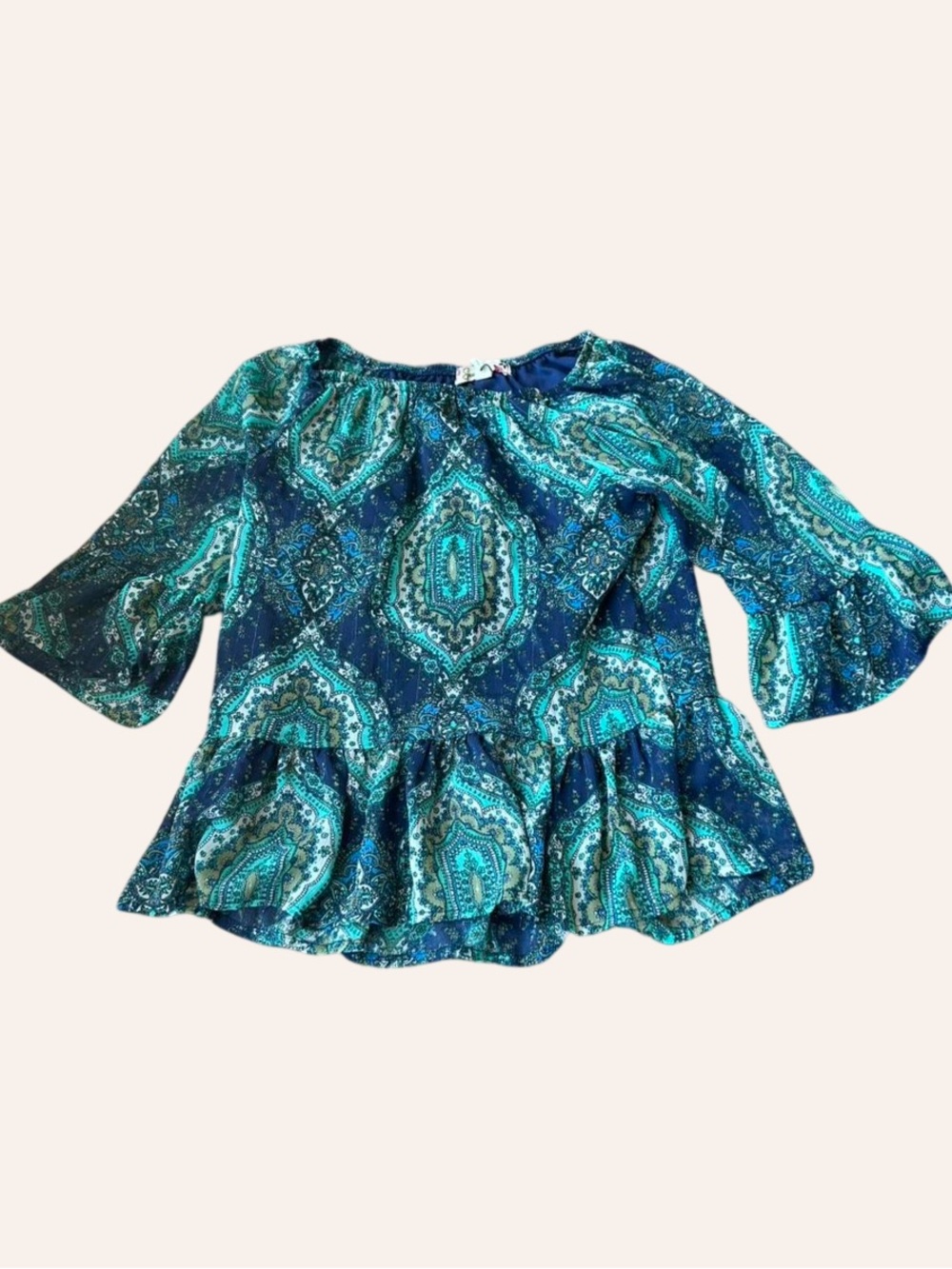 Speechless Peplum Paisley Blouse - Green/Teal